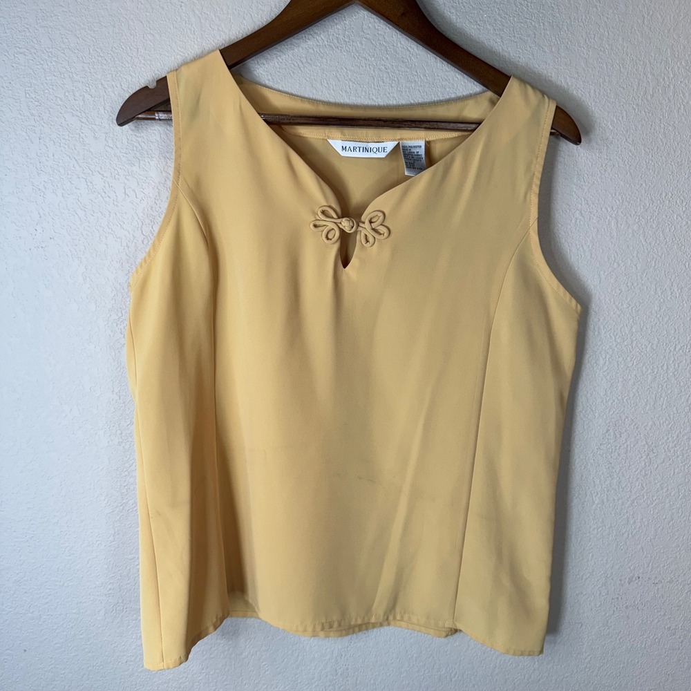 Martinique Sleeveless Top Keyhole Blouse Casual Tank Top Yellow Size M